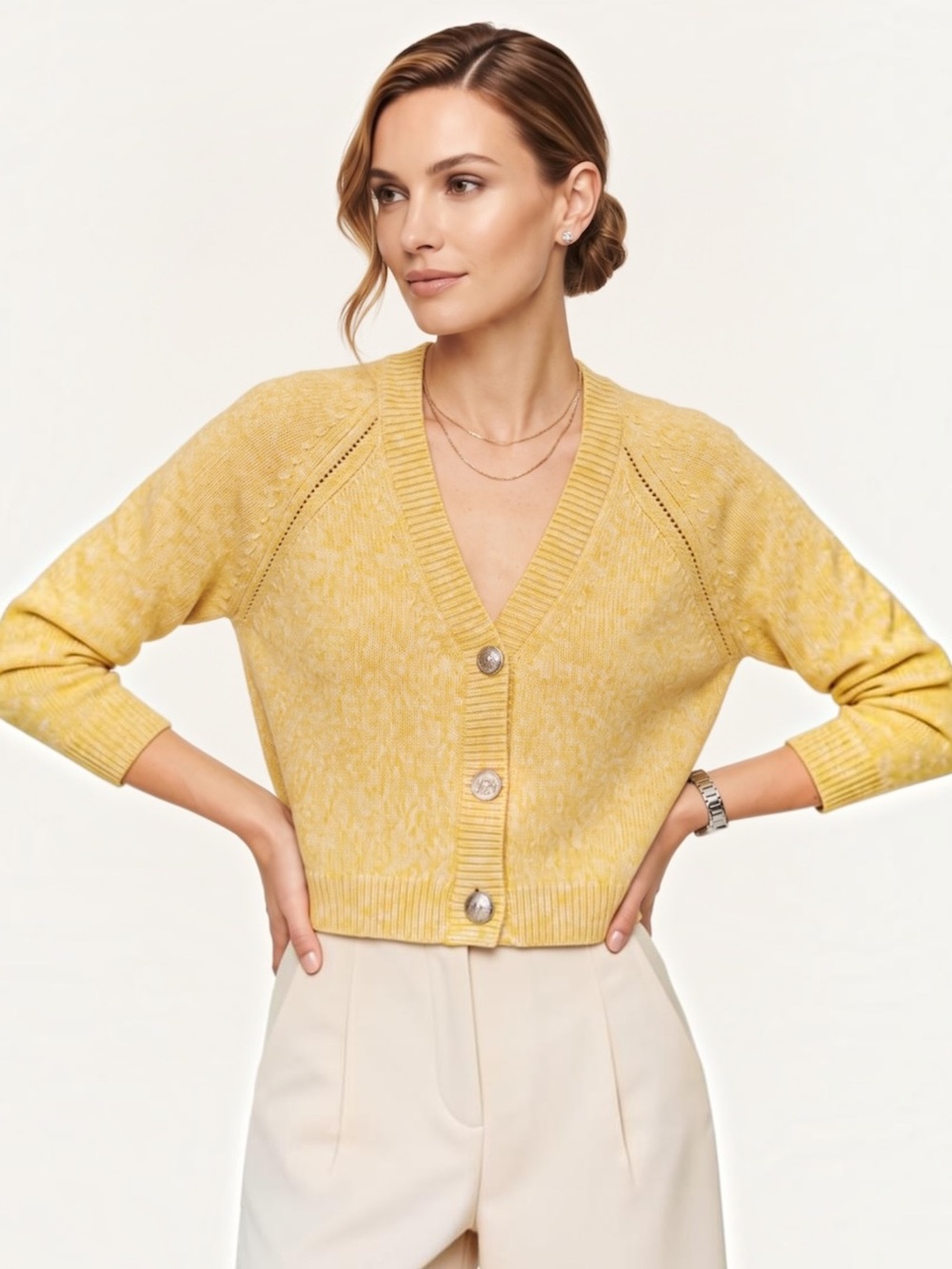 Ba&sh Carila 100% Cashmere Cropped Cardigan Yellow Sweater NWT XS Quiet Luxury